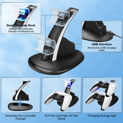 PS5 Dual Controller Charging Station 🎮 | Type-C Dock for Dual Sense Controllers